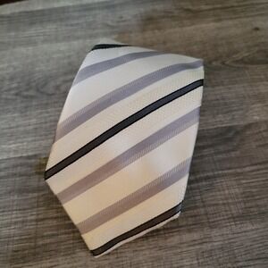 Donald J Trump Signature Collection Silk Tie White Silver Grey Striped Mens